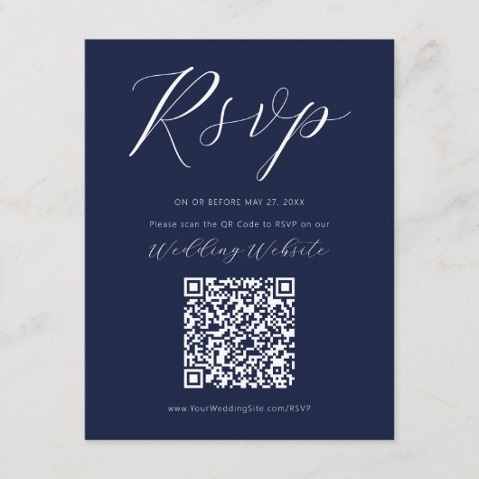 Marineblauwe kalligrafie script RSVP bijlage kaart (Voorkant)