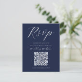 Marineblauwe kalligrafie script RSVP bijlage kaart (Staand voorkant)