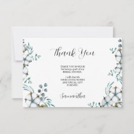 Marineblauwe katoenbloemen eucalyptus Bruidsmeisje Bedankkaart