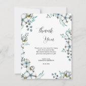 Marineblauwe katoenen bloemen eucalyptus Bruidsdou Bedankkaart (Voorkant)