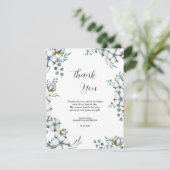 Marineblauwe katoenen bloemen eucalyptus Bruidsdou Bedankkaart (Staand voorkant)