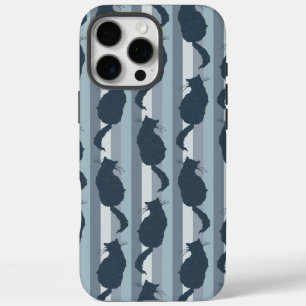 Marineblauwe Kattensilhouet Patroon met Strepen iPhone 16 Pro Max Hoesje