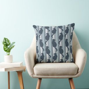 Marineblauwe Kattensilhouet Patroon met Strepen Kussen