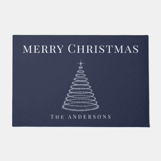 Marineblauwe kerstboom gepersonaliseerde deurmat (Voorkant)