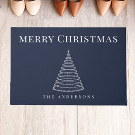 Marineblauwe kerstboom gepersonaliseerde deurmat