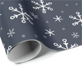marineblauwe kerstsneeuwvlok cadeaupapier (Rol Hoek)