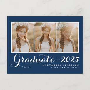 Marineblauwe klas van 2026 foto collage afstuderen uitnodiging briefkaart