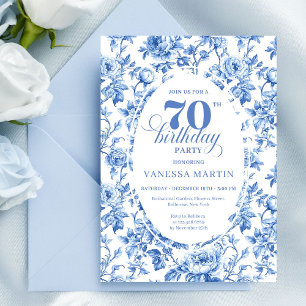 Marineblauwe Klassieke 70e Verjaardagsuitnodiging Kaart