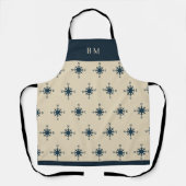 marineblauwe kompas & Monogram Beige kusthuis Schort (Voorkant)
