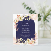 Marineblauwe Koraal Boho Bloemige Trouw Uitnodigin (Staand voorkant)