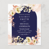 Marineblauwe Koraal Boho Bloemige Trouw Uitnodigin (Voorkant)