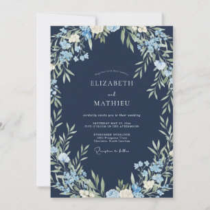Marineblauwe Korenbloem Loof Eucalyptus Bruiloft Kaart