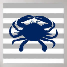 Marineblauwe krab grijs en wit gestreept poster