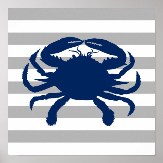 Marineblauwe krab grijs en wit gestreept poster (Voorkant)