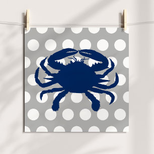 Marineblauwe krab grijs en wit stippenpatroon poster