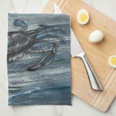 Marineblauwe krab keukenhanddoek (Quarter Fold)
