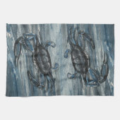 Marineblauwe krab keukenhanddoek (Horizontaal)