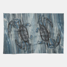 Marineblauwe krab keukenhanddoek