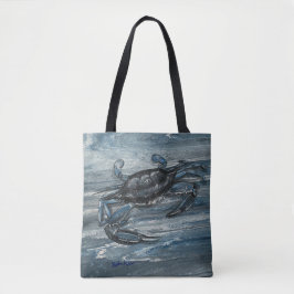 Marineblauwe krab kust canvas tas