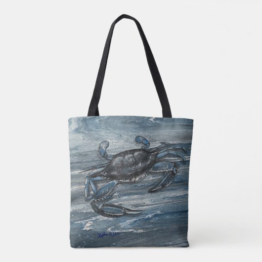 Marineblauwe krab kust canvas tas (Achterkant)