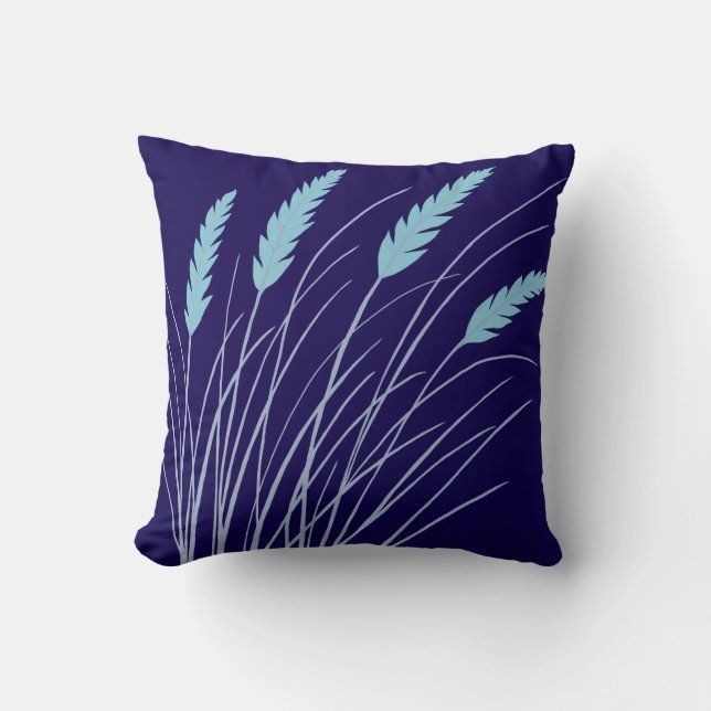 marineblauwe kussen met strandgras (Voorkant)