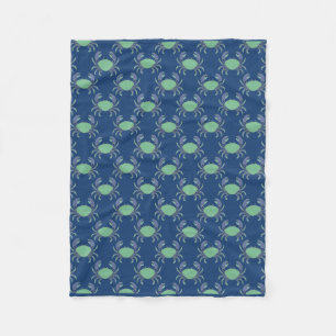 Marineblauwe kustkrabpatroon fleece deken