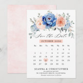 Marineblauwe Leisteen Stof Blush kalender Save The Date (Voorkant / Achterkant)
