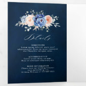 Marineblauwe Leisteen Stof Roze Roze Bloemige Trou Drieluik Aankondiging (Binnenzijde eerst)