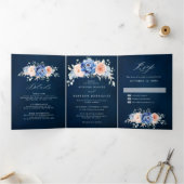 Marineblauwe Leisteen Stof Roze Roze Bloemige Trou Drieluik Aankondiging (Binnen)