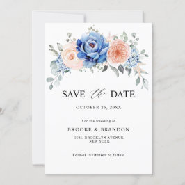 Marineblauwe Leisteen Stof Roze Roze Bloemige Trou Save The Date
