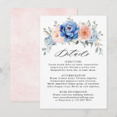 Marineblauwe Leisteen Stof Roze Roze Trouwdetails Informatiekaartje (Voorkant / Achterkant)