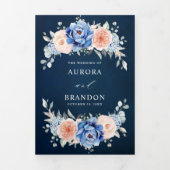 Marineblauwe Leisteen Stof Stof Roze Roze Bloemige Drieluik Aankondiging (Cover)