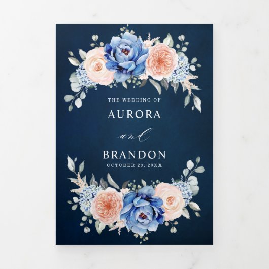 Marineblauwe Leisteen Stof Stof Roze Roze Bloemige Drieluik Aankondiging (Cover)