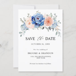 Marineblauwe Leisteen Stof Stof Roze Roze Bloemige Save The Date