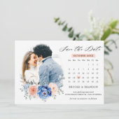 Marineblauwe Leisteen Stofachtige Blush Bloemachti Save The Date (Staand voorkant)