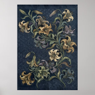 Marineblauwe lelie bloemenposter poster
