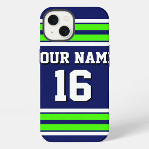 Marineblauwe Lime Grn Team Jersey Aangepast Nummer iPhone 13 Hoesje