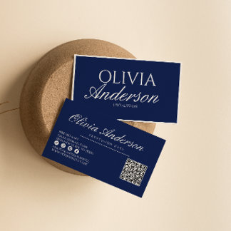 Marineblauwe Luxe Vintage Oude Rijkdom QR Code Visitekaartje