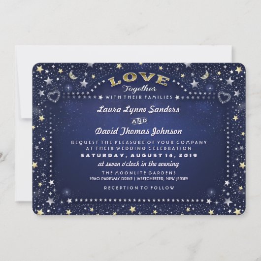 Marineblauwe maan Sterren Samen Met Families Uitno Kaart (Voorkant)