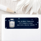 Marineblauwe Mason Jar met vuurvliegjes Retouradre Etiket (Insitu)