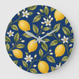 Marineblauwe mediterrane citroenen wandklok