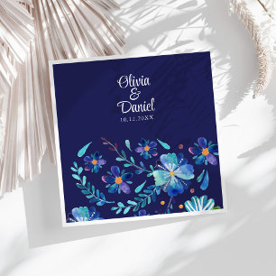 Marineblauwe Mexicaanse Bloemige Fiesta Bruiloft Servet