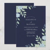 Marineblauwe Mintgroene Bruiloft Kaart (Voorkant / Achterkant)