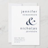 Marineblauwe moderne Ampersand-typografie bruiloft Save The Date (Voorkant)