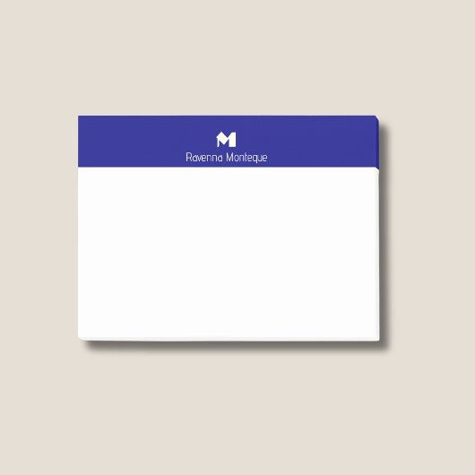Marineblauwe moderne gepersonaliseerde naamletter post-it® notes