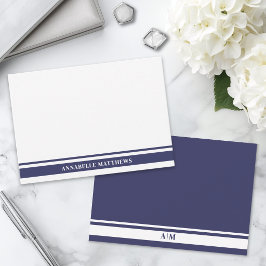 Marineblauwe Moderne Rand Minimalistische Monogram Notitiekaartje