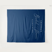 Marineblauwe moderne script bruiloftsshower achter wandkleed (Voorkant (horizontaal))