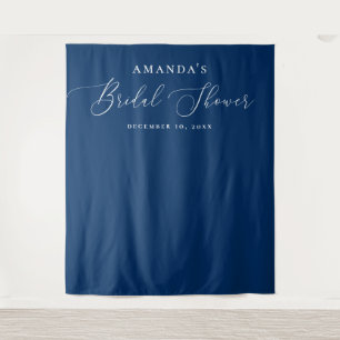 Marineblauwe moderne script bruiloftsshower achter wandkleed