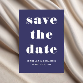 Marineblauwe moderne typografie bruiloft save the date