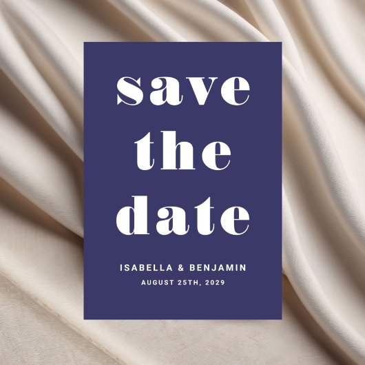 Marineblauwe moderne typografie bruiloft save the date